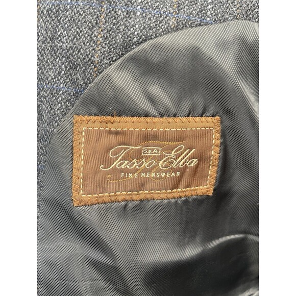 Tasso Elba Blazer Mens XL (46L) Windowpane Check Tweed Gray Sport Jacket - Picture 9 of 14